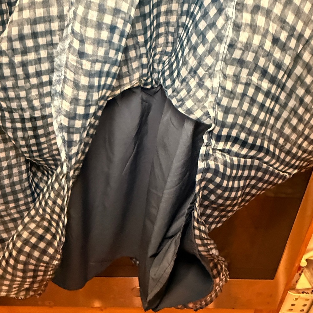 Listicle navy plaid button-down sheer tiered mini dress with puff sleeves.  Sz M - Picture 14 of 15